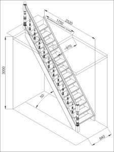 Чертеж лестницы с размерами, выбор типа и модели, материала, определение размеров ступенек и их количества