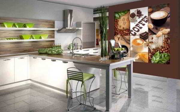 Фотообои для кухни &mdash; реальные примеры интерьеров