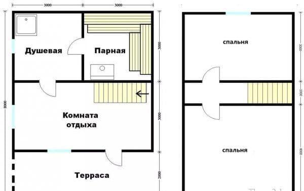 Проект дома 6 на 8: чертежи и лучшая внутренняя планировка