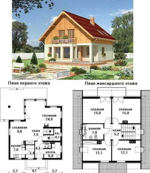 Проект дома 6 на 8: чертежи и лучшая внутренняя планировка