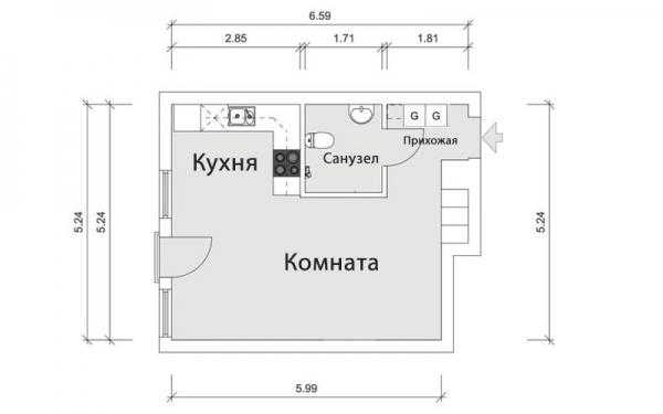 Интерьер квартиры-студии в скандинавском стиле: спальня, кухня, гостиная на 32 метрах