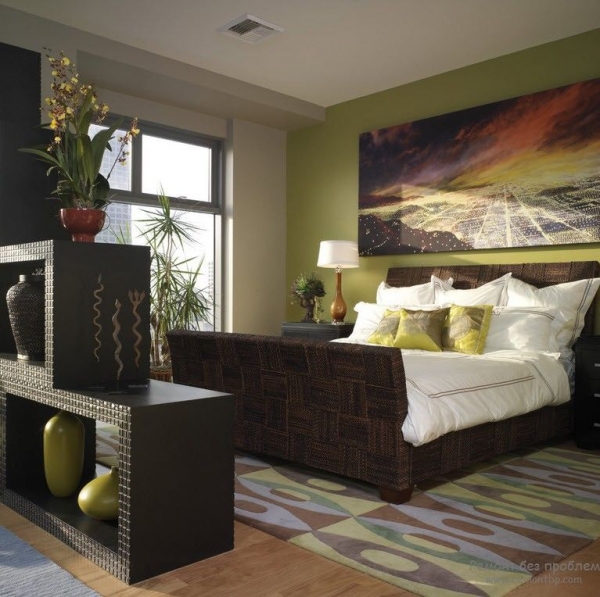 	Интерьер и дизайн зеленой спальни				